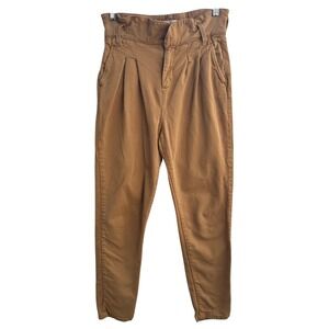 SEZANE High Waisted Pleated Trousers Camel Brown Women 34/US 2 Paperbag Waist